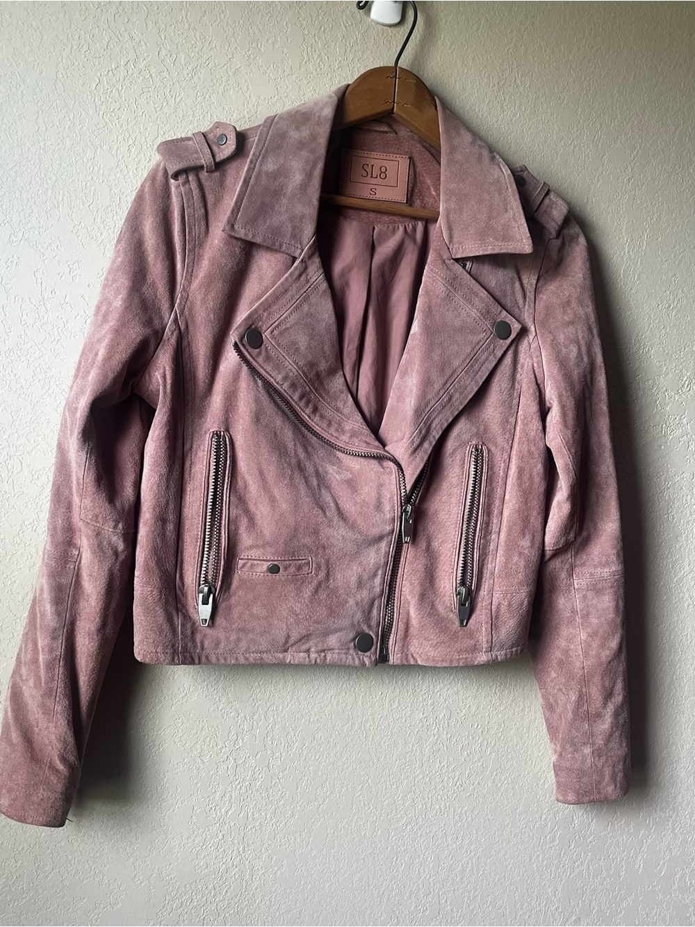 SL8 Genuine Leather Pink Suede Moto Jacket - Women's - Picture 2 of 7